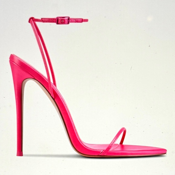 Femme Los Angeles Women’s Shiny Pink Stiletto Ankle Strap Sandals Size 7 NWOT - Picture 1 of 14